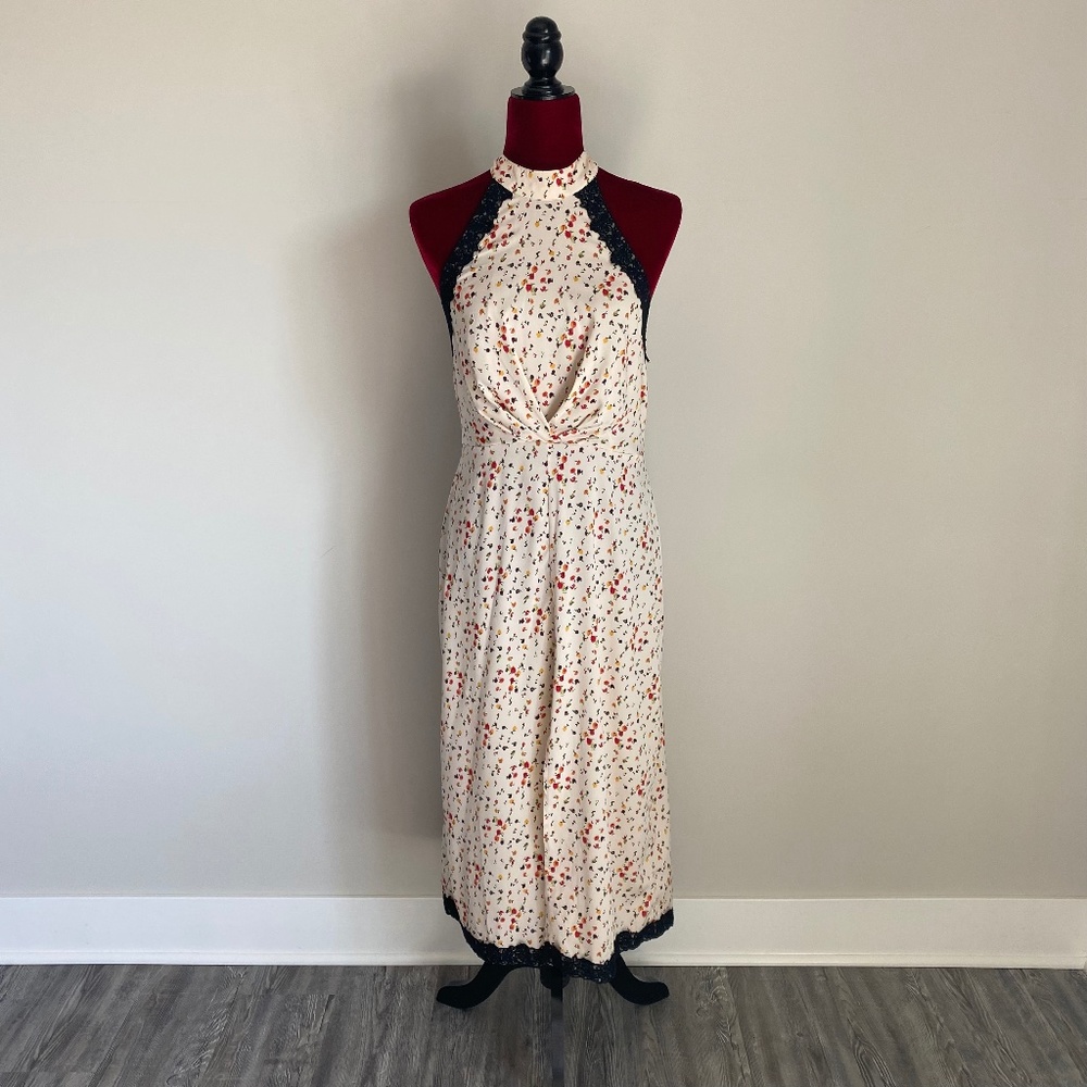 Topshop cream floral lace halter neck midi dress